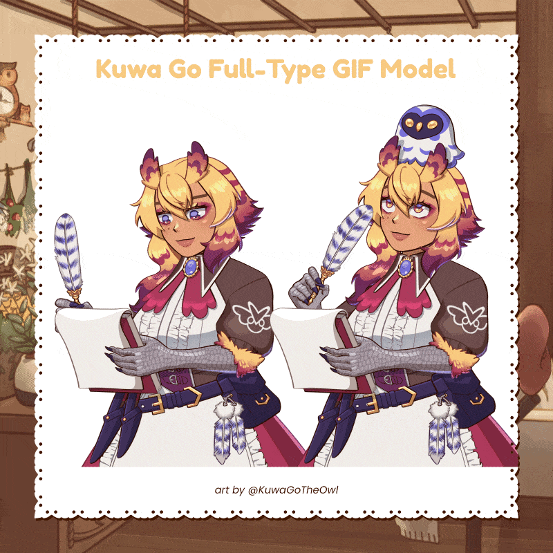 Kuwa Go The Owl Full Type Reactive GIF model Reactive GIF model or GIFtuber model for Veadotube, Fugitech, or wherever applicable.