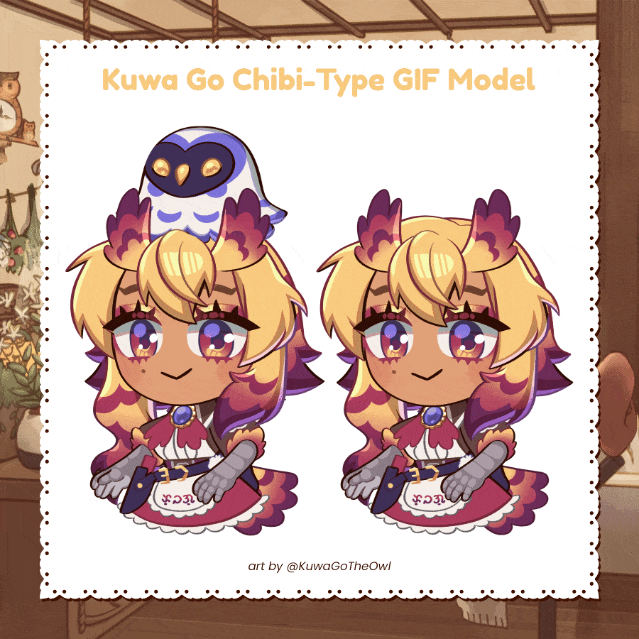 Kuwa Go The Owl Chibi Type Reactive GIF model Reactive GIF model or GIFtuber model for Veadotube, Fugitech, or wherever applicable.