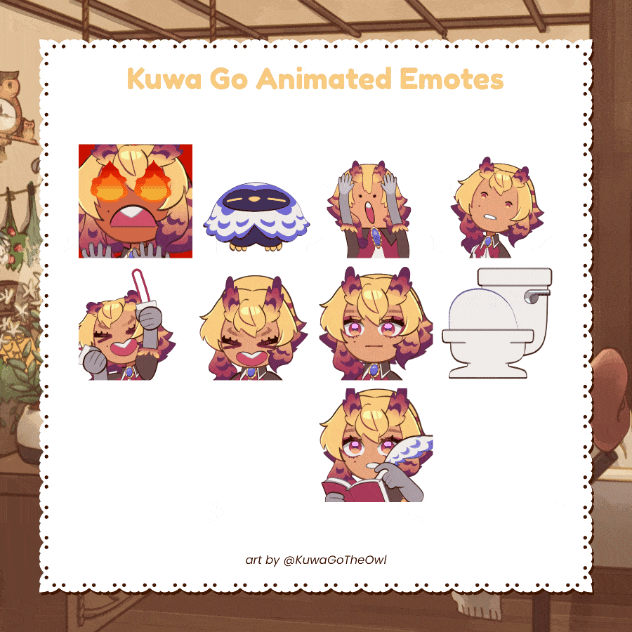 Kuwa Go The Owl Animated Static Emotes animated emotes or static emotes for livestreaming, chat, Twitch, Youtube, or other messaging chat apps.
