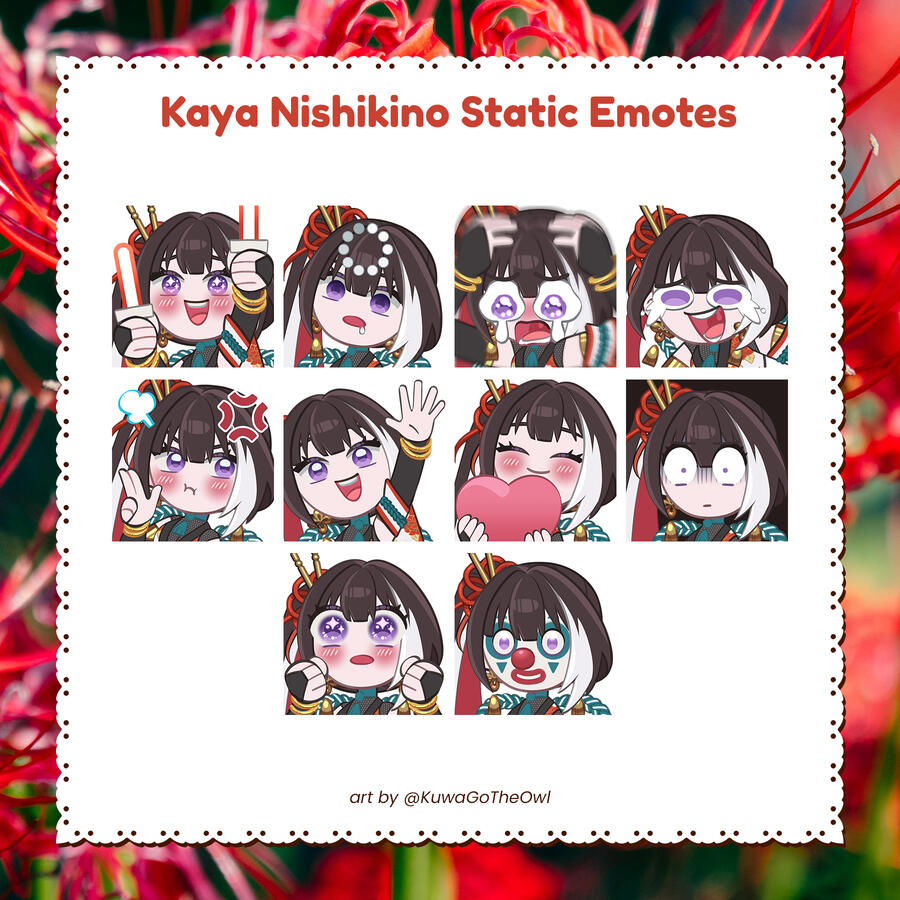 Prodkawaii Kaya Nishikino VTuber Static Emotes animated emotes or static emotes for livestreaming, chat, Twitch, Youtube, or other messaging chat apps.