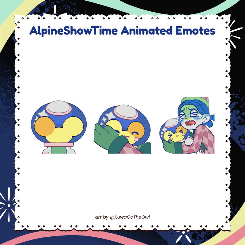 Alpine Show Time AlpineShowTime Animated Static Emotes animated emotes or static emotes for livestreaming, chat, Twitch, Youtube, or other messaging chat apps.