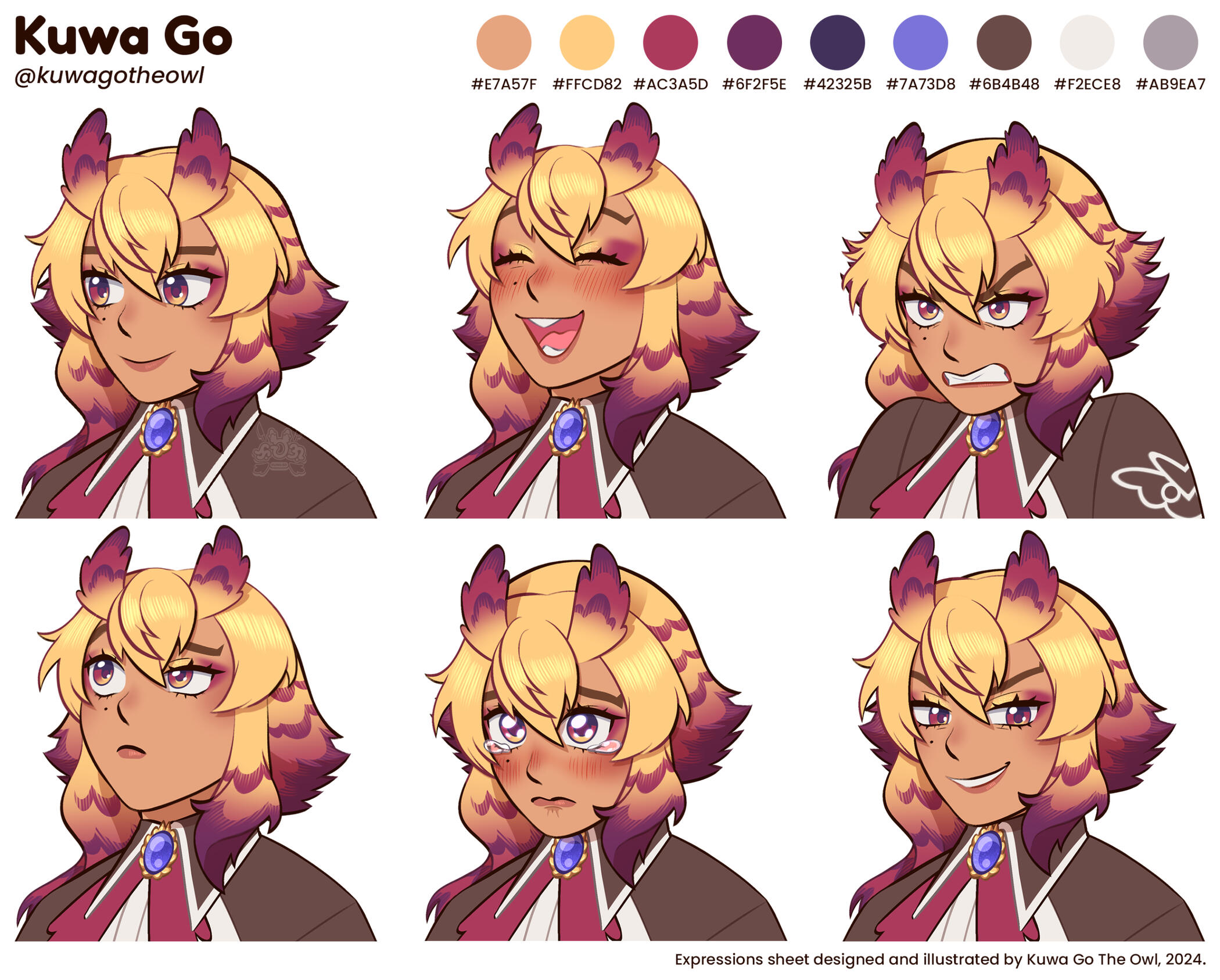 Kuwa Go The Owl (Main Character) Expressions Sheet
